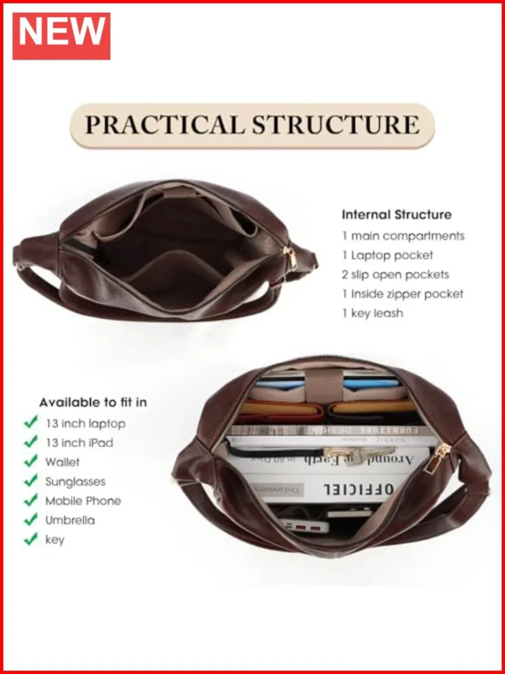 Foldable Slouchy Hobo Bag Crossbody Purse PU Leather Tote